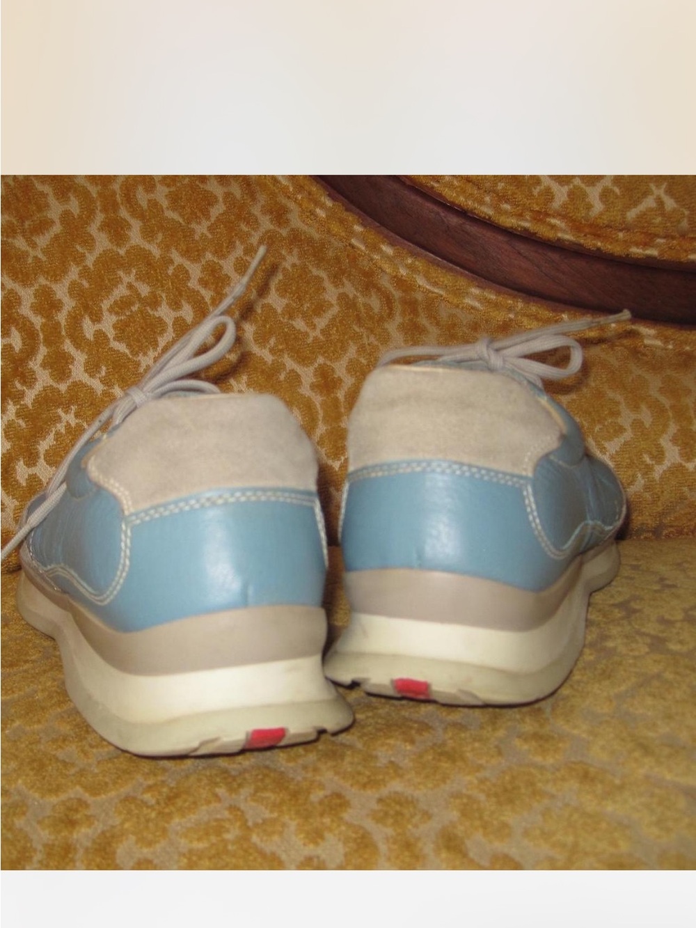 Prada Teal & Gray Leather Lace-Up Sneakers with Red Tongue Stripe - Picture 7 of 8